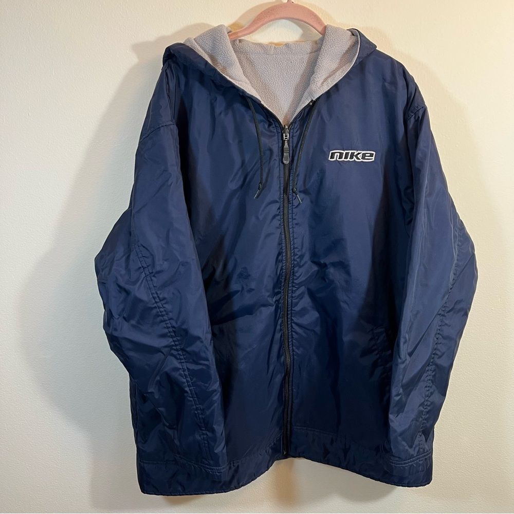 Vintage Nike Men's Navy Blue Fleece Lined Jacket Large Gray Tag‎
